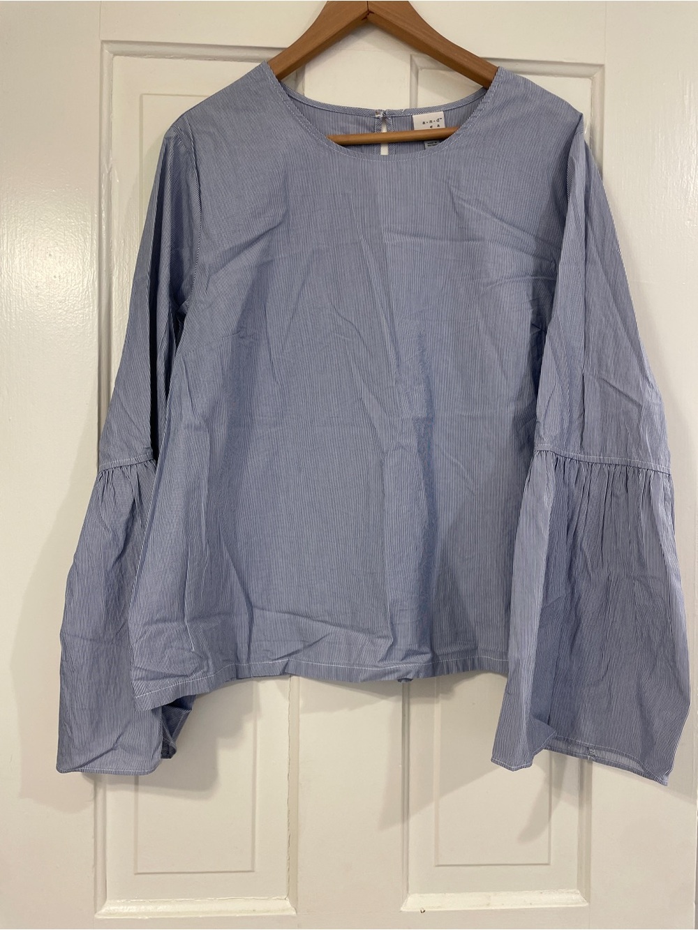 Light Blue Striped Bell-Sleeve Women's Top